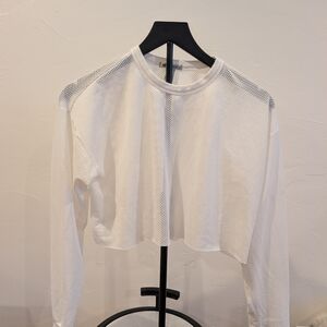 Forever 21 White Mesh Cropped Blouse